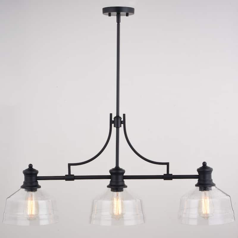 Beloit 3L Farmhouse Linear Chandelier Island Pendant Light Fixture Clear Glass