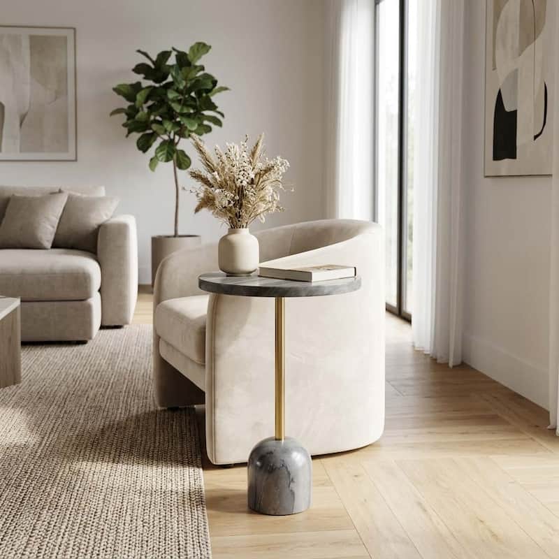 Modern Marble Top & Base Accent Table - Gray - 23.0"