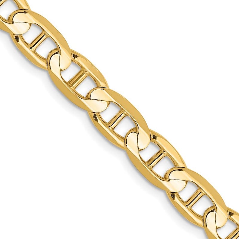 Curata 14k Yellow Gold Solid 6.25mm Concave Mariner Anchor Chain Anklet 9 Inch