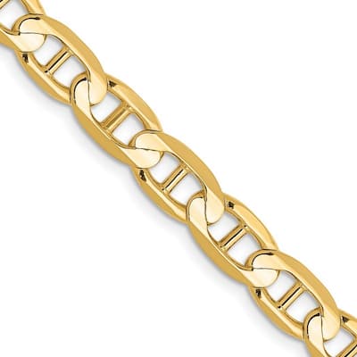 Curata 14k Yellow Gold Solid Polished 6.25mm Concave Nautical Ship Mariner Anchor Chain Bracelet Lobster Claw