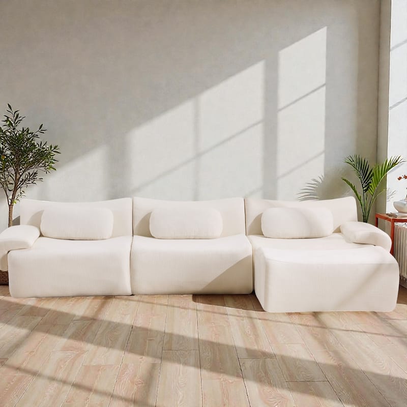 Modular Chenille Sofa Set with Armchair, Extra Large Deep Seat 3 Seater Compression Couch with Pillows