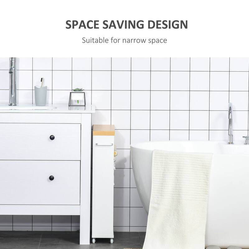 Kleankin Slim Bathroom Cabinet With Wheels Storage Organizer