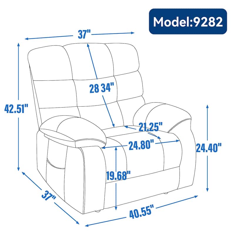 Oversized Blue Power Lift Recliner Chair with Dual Motor and Massage Heat for Full Body Relax