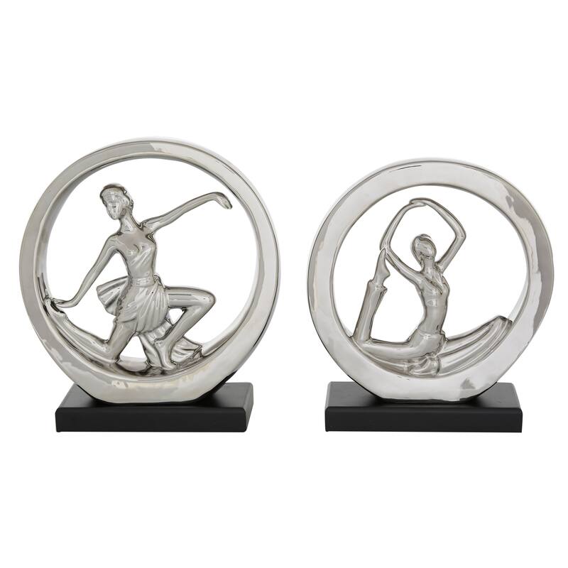 Silver Porcelain Contemporary Sculpture People (Set of 2) - S/2 10.5", 11.25"H