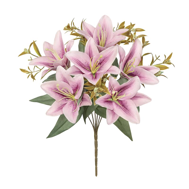 Set of 4 Dusty Lavender Artificial Stargazer Lily Flower Stem Bush Bouquet 13in - 13" L x 8" W x 8" DP