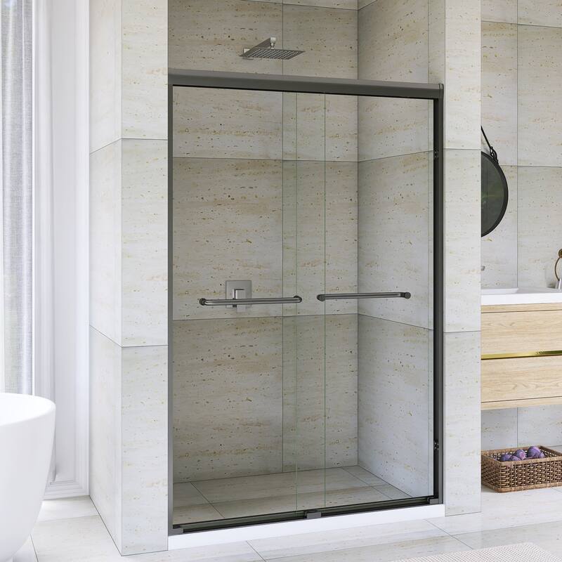 Double Sliding Framed Shower Door in Matte Black Finish