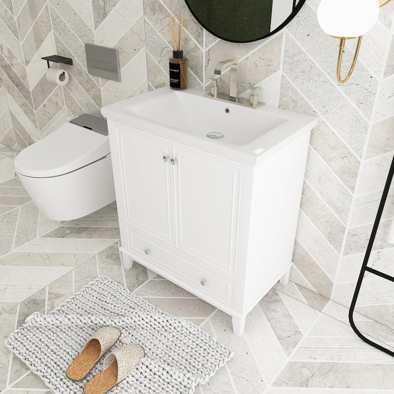 34.8" Tall Solid Wood with MDF 2-Door Freestanding in White with Basin - 30" x 18"