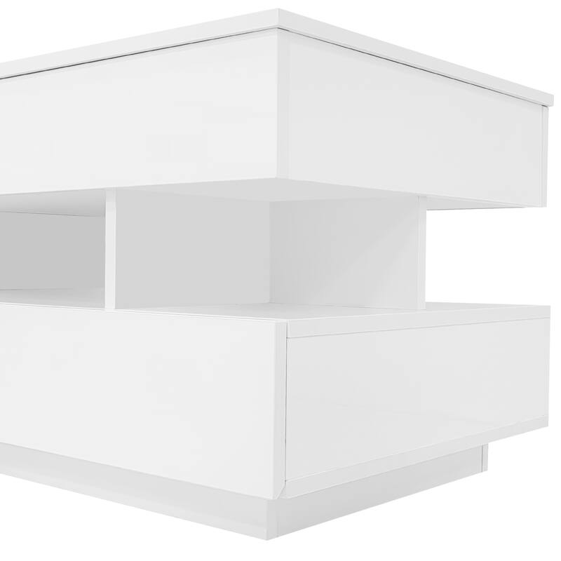 Lift-Top Coffee Table with 2 Drawers, Modern Center Table with Hidden Storage Compartment and LED Lights for Living Room