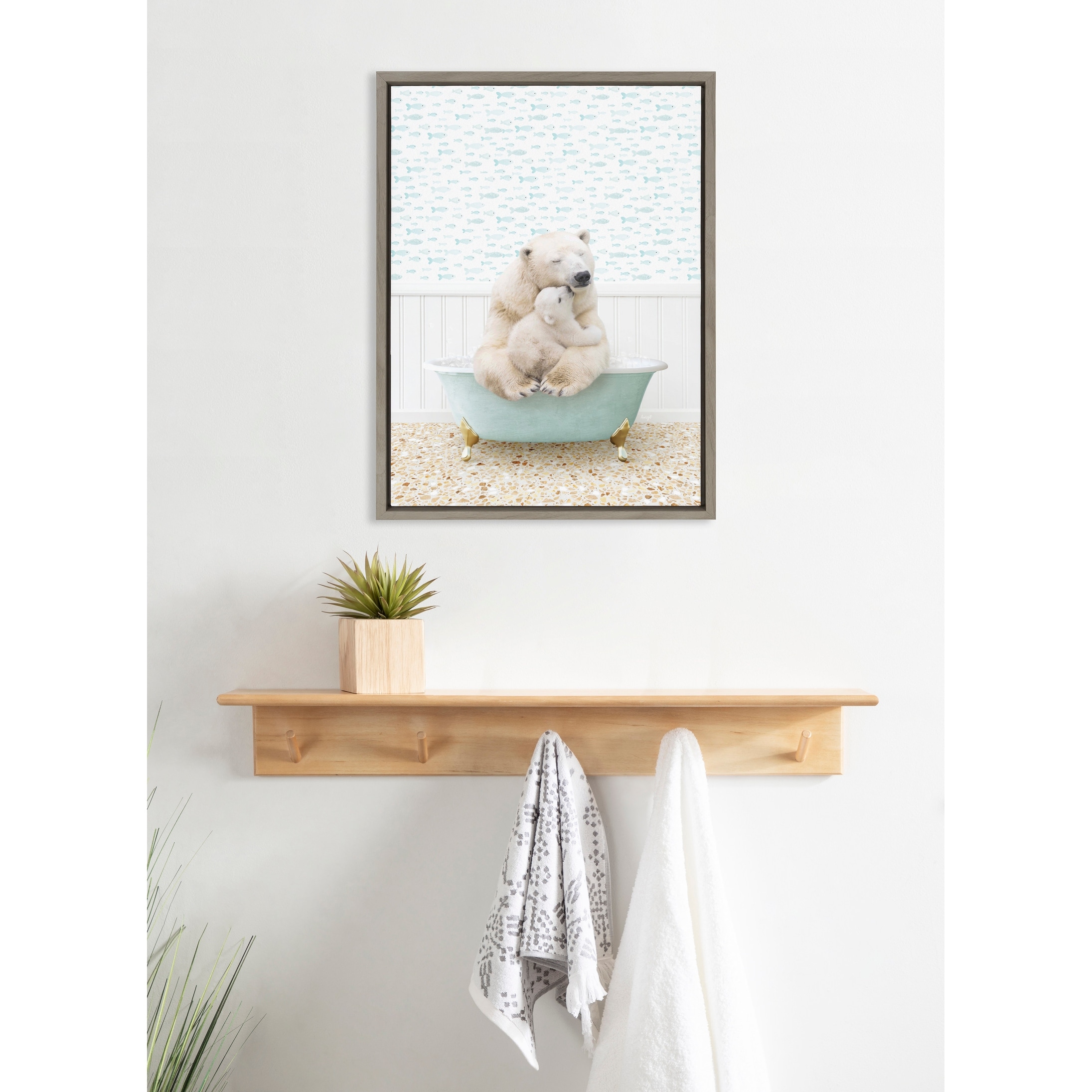 Kate and Laurel Sylvie Mom Baby Polar Bear Bath Canvas by Amy Peterson