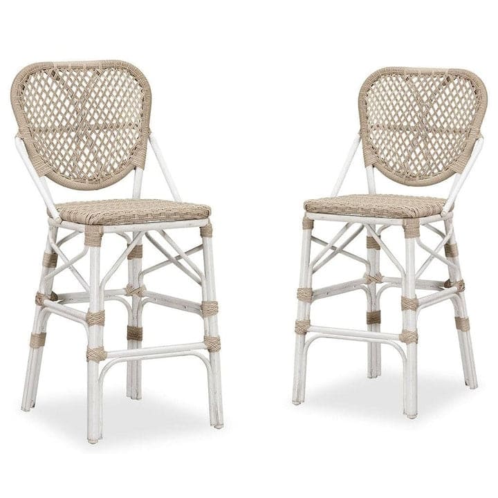 PURPLE LEAF 2 Set of Outdoor Barstools,Bamboo Bistro Dining Chair,Cushion Included