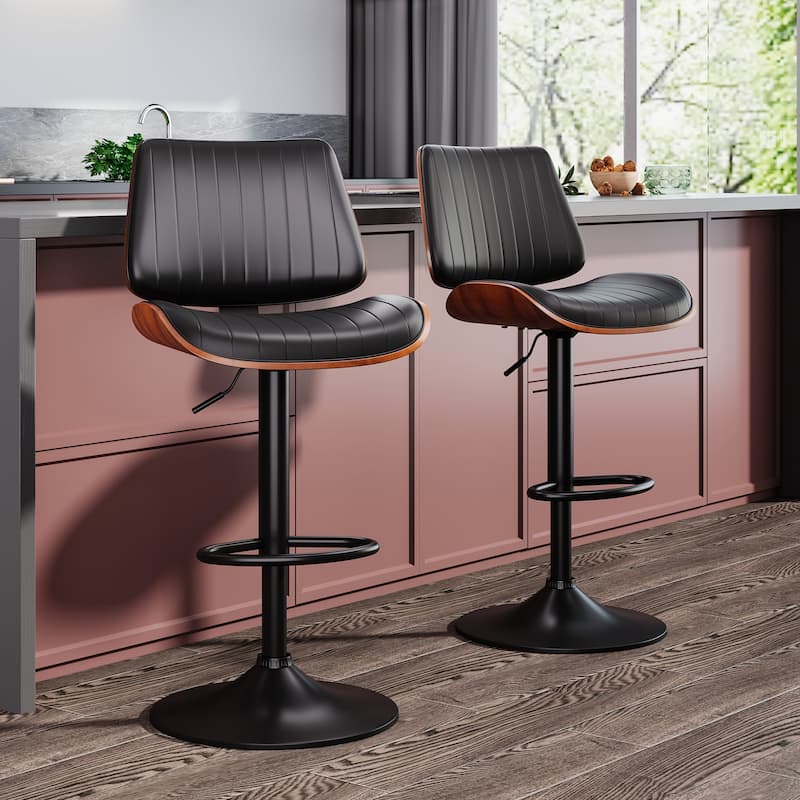 Swivel Adjustable Height Counter Stools, Bar Stools with Backs - 20" W X 18"D X 24-33" H
