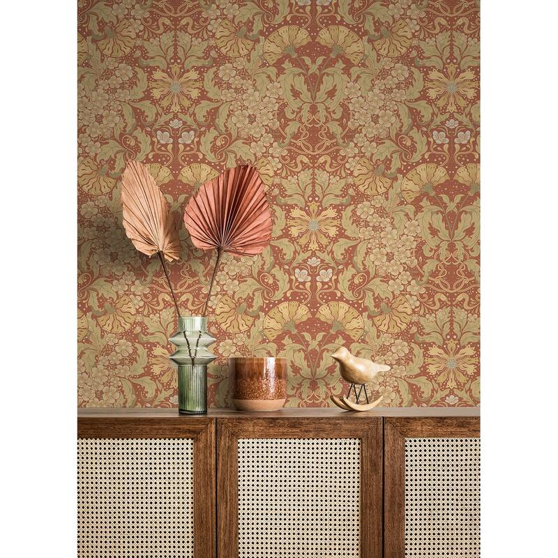 A-Street Prints Ojvind Rust Floral Ogee Wallpaper