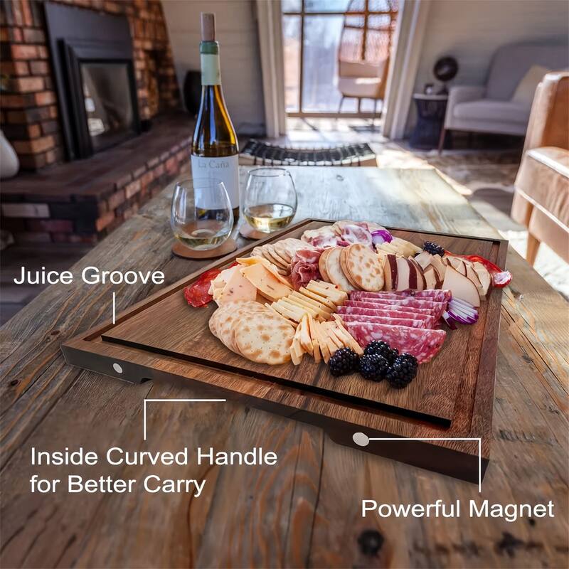 1PC Extra Large 26"X13" Magnetic Acacia Wood Charcuterie Board with Handles