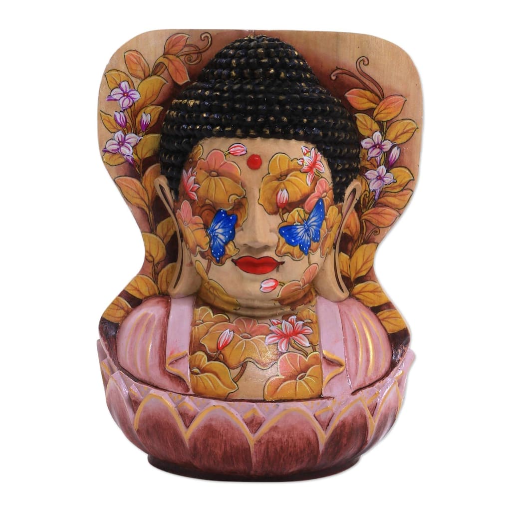Handmade Buddha at One with Nature Wood statuette (Indonesia) - 29 x 22 x 15
