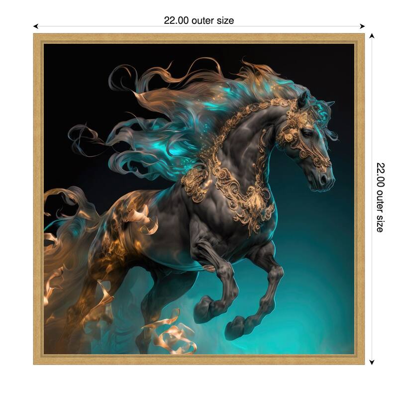 Fiery Stallion by Jake Fouracre Framed Canvas Wall Art Print - Sylvie Bright Gold - 22 x 22 in