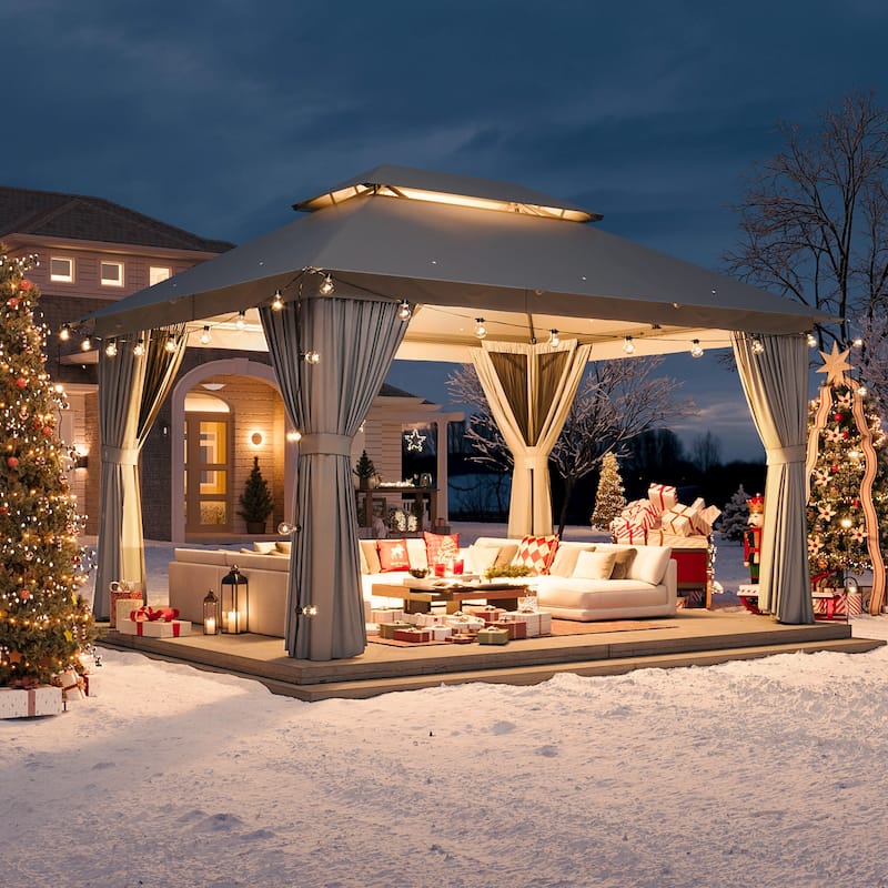12‘x10'/13'x10' Outdoor Gazebo for Patio, Metal Frame Canopy with Double Roofs