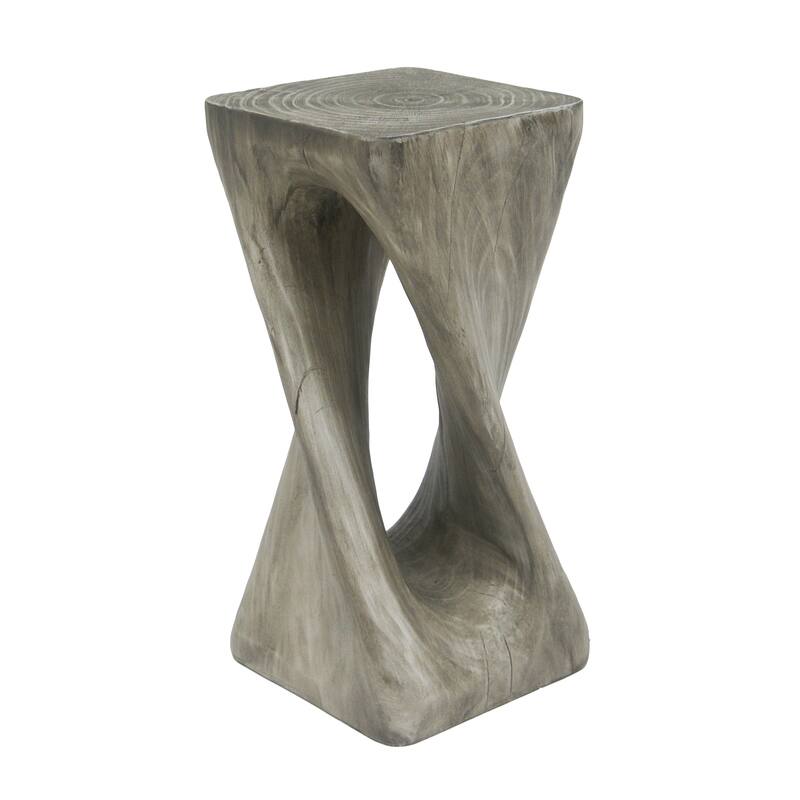 Roomfitters Twist Sculptural Outdoor Side Table, Wood-Look Lightweight Concrete Garden Stool
