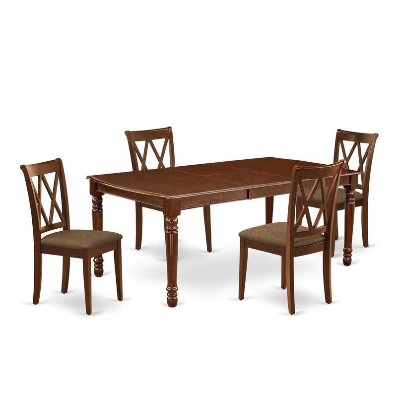 Vintage 5Pc Dinette Set - Mahogany Table & 4 Kitchen Chairs - Linen Seat Comfort