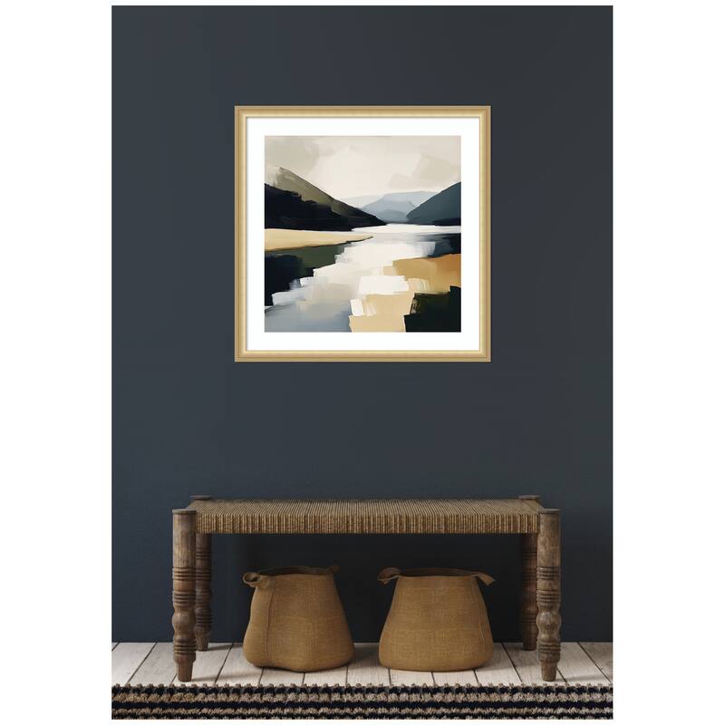 Kate and Laurel Framed Art Mountain Lake Modern Abstract Landscape by The Creative Bunch Studio