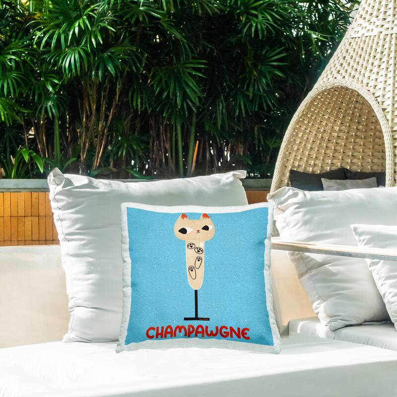 Stupell Champawgne Feline Wine Printed Outdoor Throw Pillow Design by Carrie Cantwell