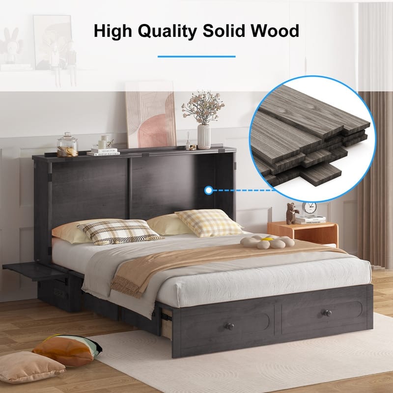 Mixoy Murphy Bed,Cube Foldable Cabinet Bed with Charging Station