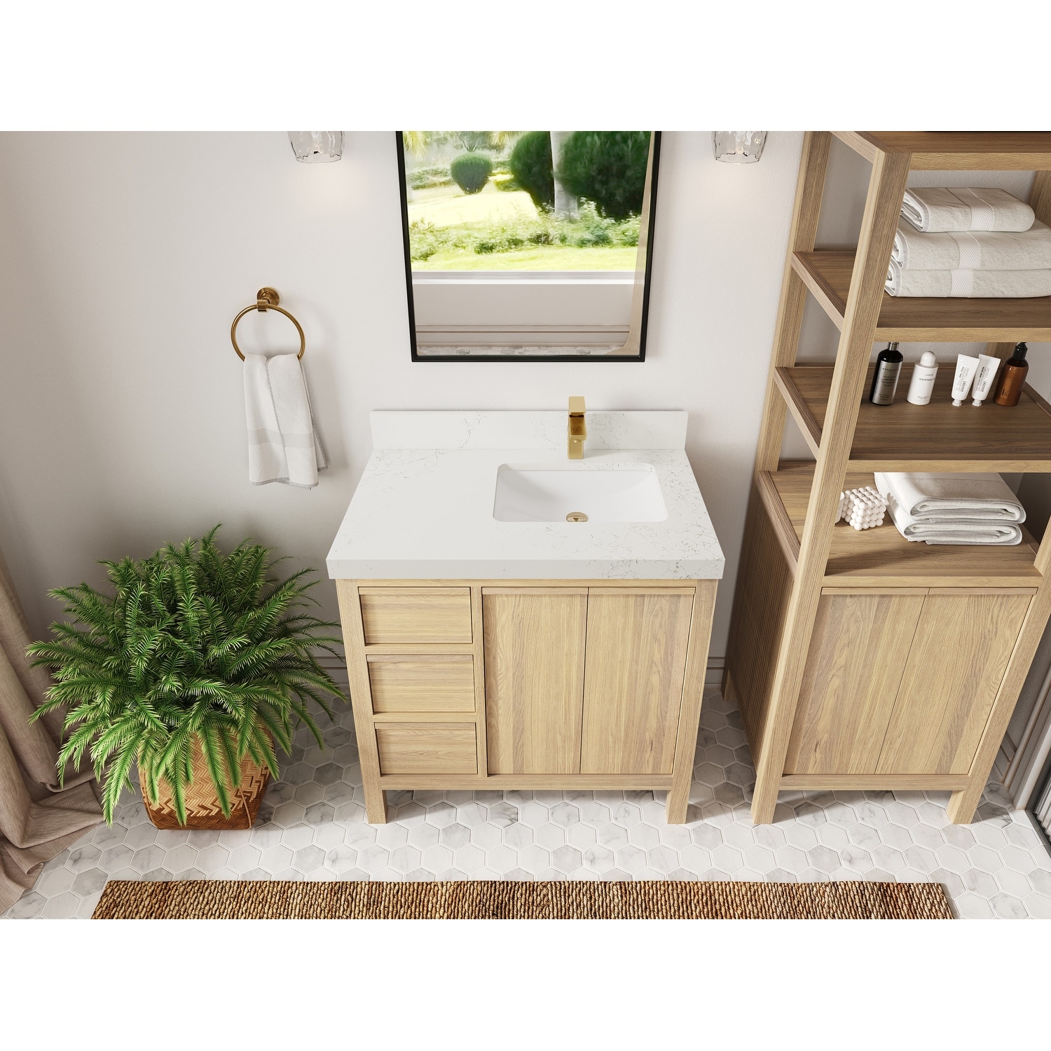 Willow Collections 36 in. W x 22 in. D Elizabeth White Oak Wood Right Offset Sink Bathroom Vanity With Counter top