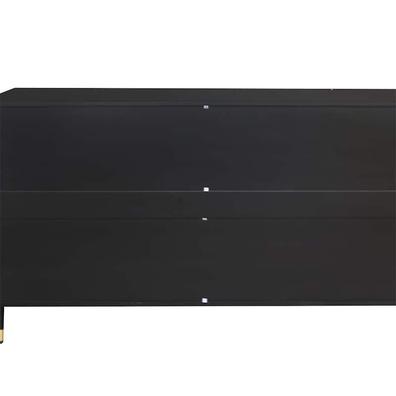 Accent Cabinet Black Lacquered Wooden Cabinet w/ 4 Glass Doors Buffet