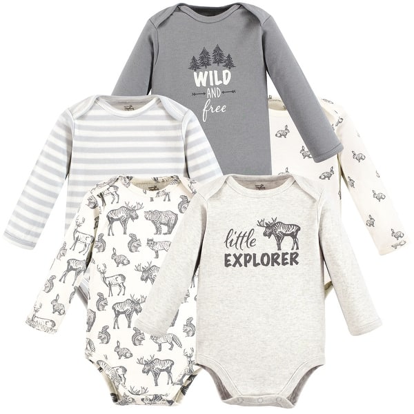 slide 1 of 1, Touched by Nature Organic Cotton Long-Sleeve Bodysuits, Neutral Woodland 12-18 Months - Neutral Woodland