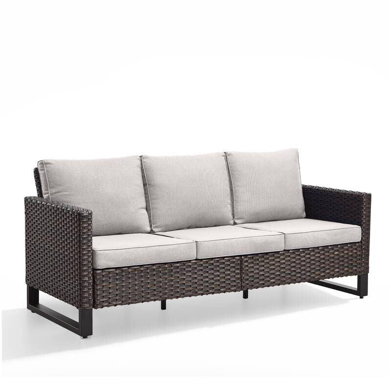 Outdoor 3-Seat Patio Wicker Sofa Brown - Beige