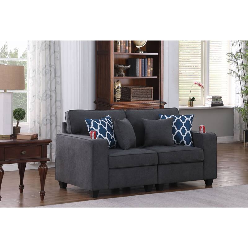 Linen Upholstered Loveseat - Stone Gray/Brown