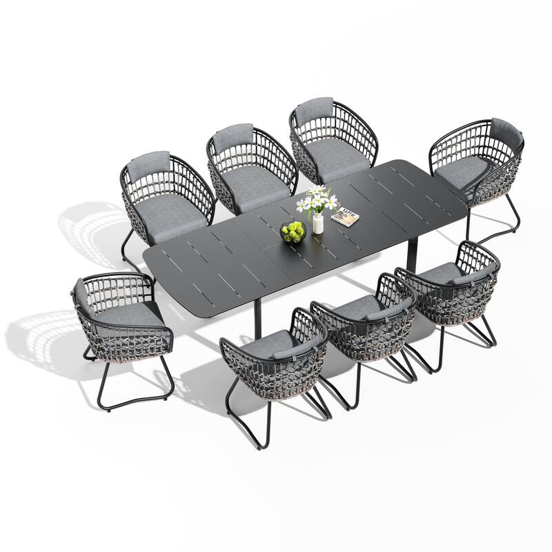Outdoor Expandable Patio Dining Table Set Rectangular Extension Table with Chairs