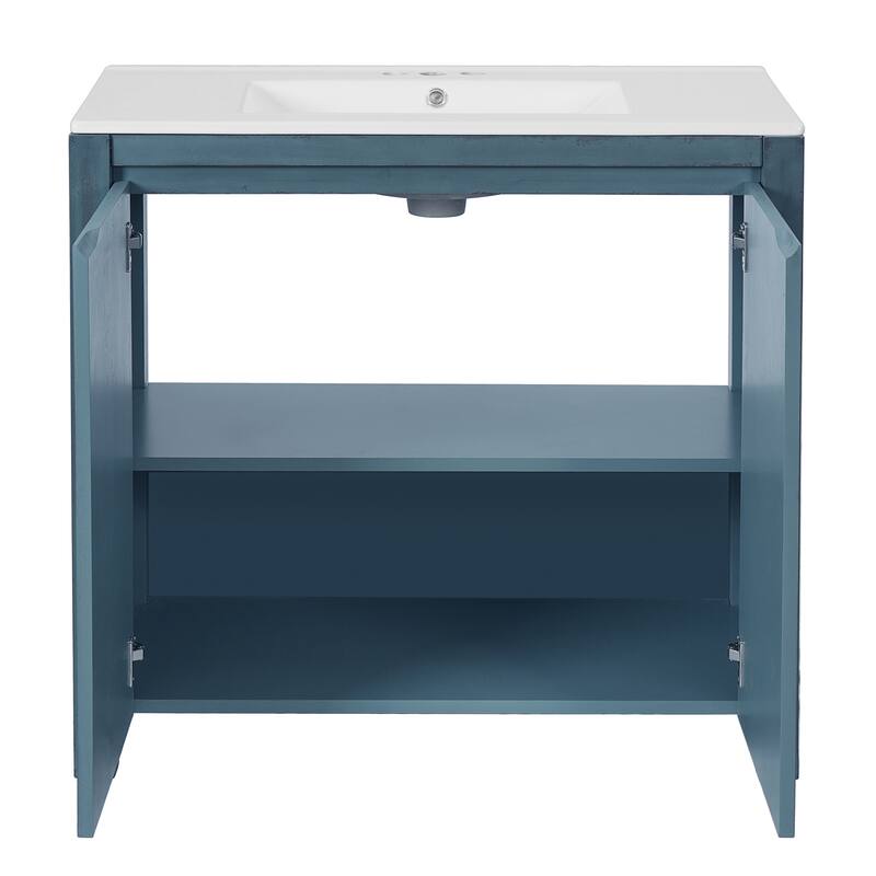 36" Bathroom Vanity with Ceramic Sink, Solid Wood Frame Bathroom Storage Cabinet