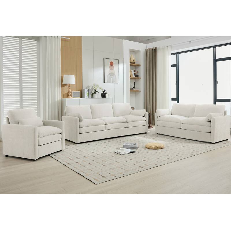 Roomfitters Cozy Cloud Upholstered Sofa Set with Armchair, Loveseat and 3-Seater, Chenille Fabric