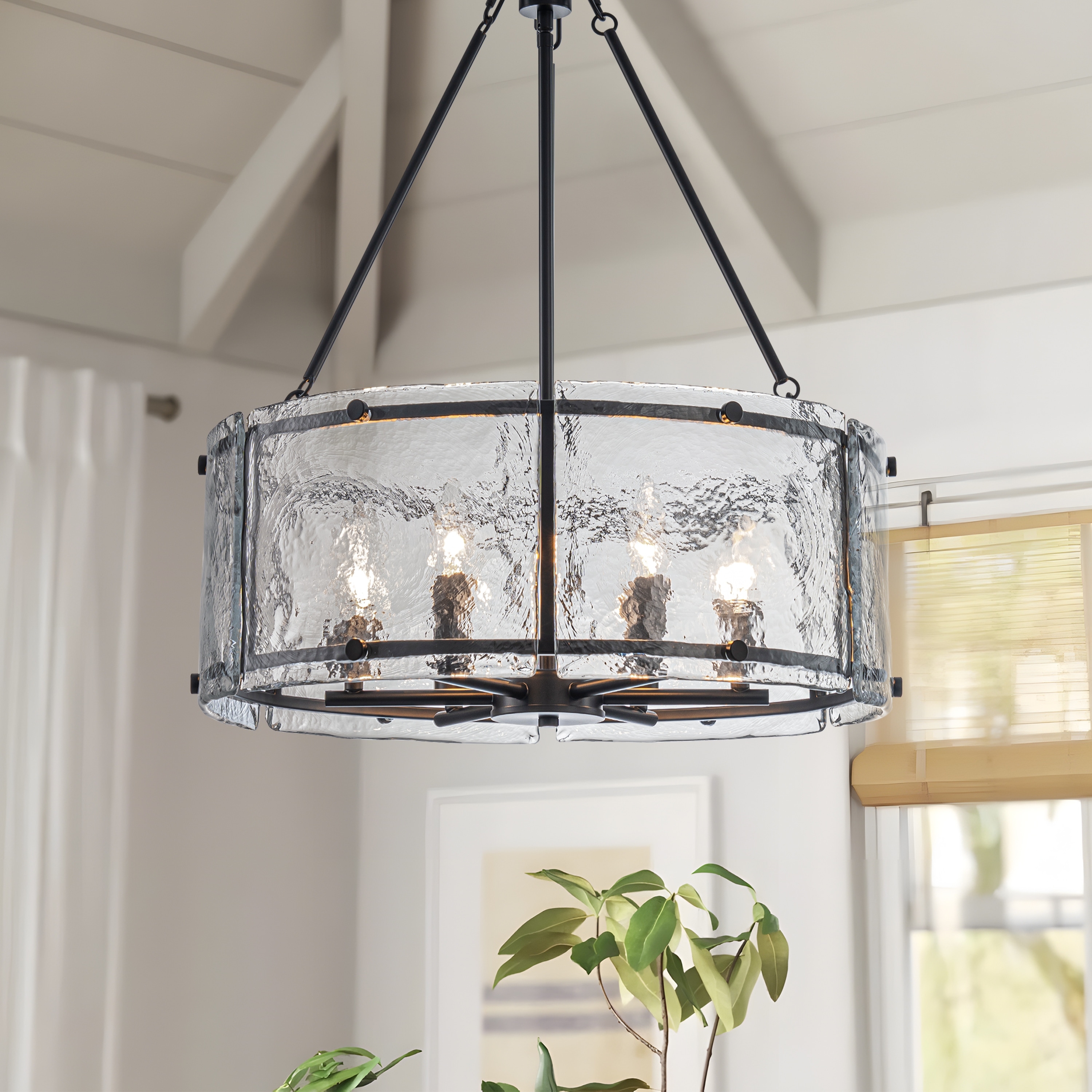 Starsky 6-Light Modern Drum Textured Glass Kitchen Island Chandelier