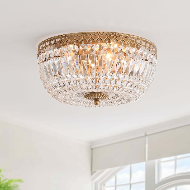 Silver Orchid 14-inch Crystal Flush Mount Chandelier - Brushed Brass