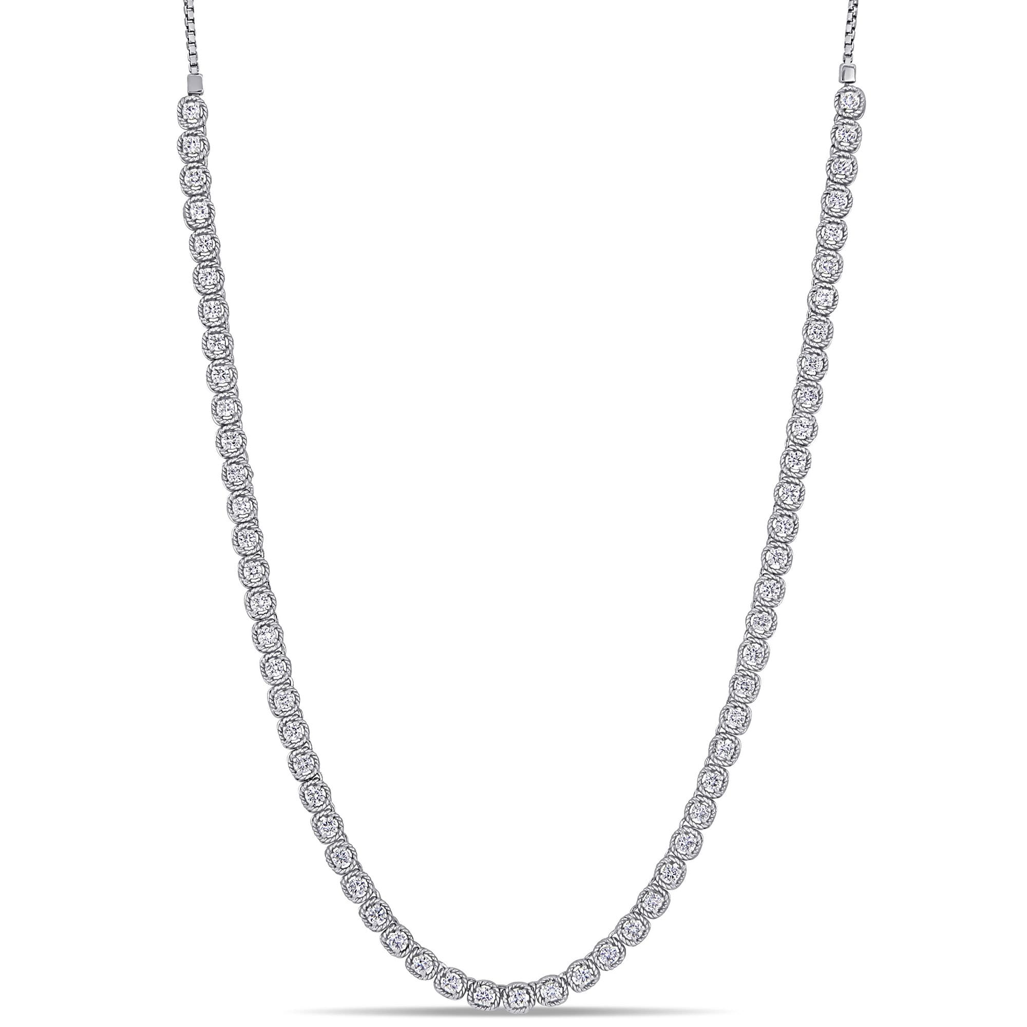 Miadora 14k White Gold Diamond Necklace 18.5" to 36"