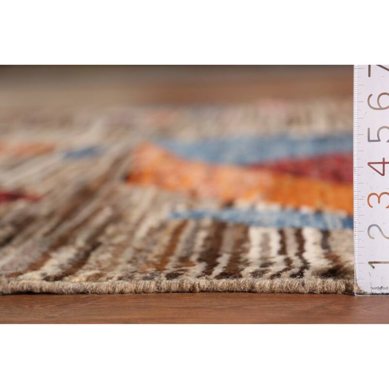 Moroccan Oriental Area Rug Hand-Knotted Brown Wool Carpet - 7'0" x 9'5"