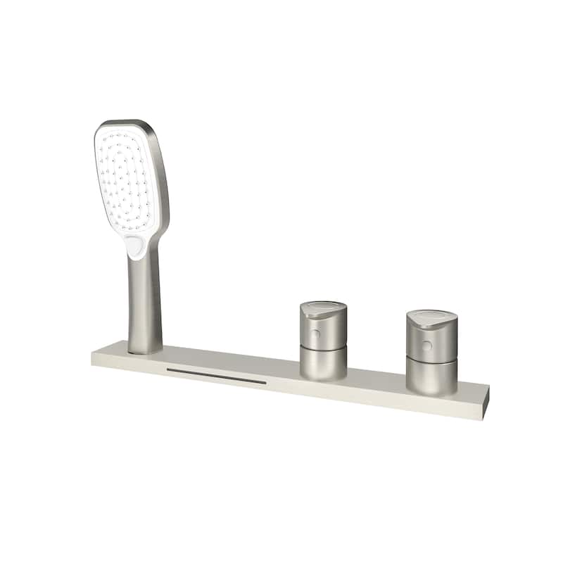 Bathtub Faucet Pressure Balanced 2-Handle Deck-Mount Waterfall Roman Tub Faucet with Handheld Shower Valve Included - Brushed Nickel