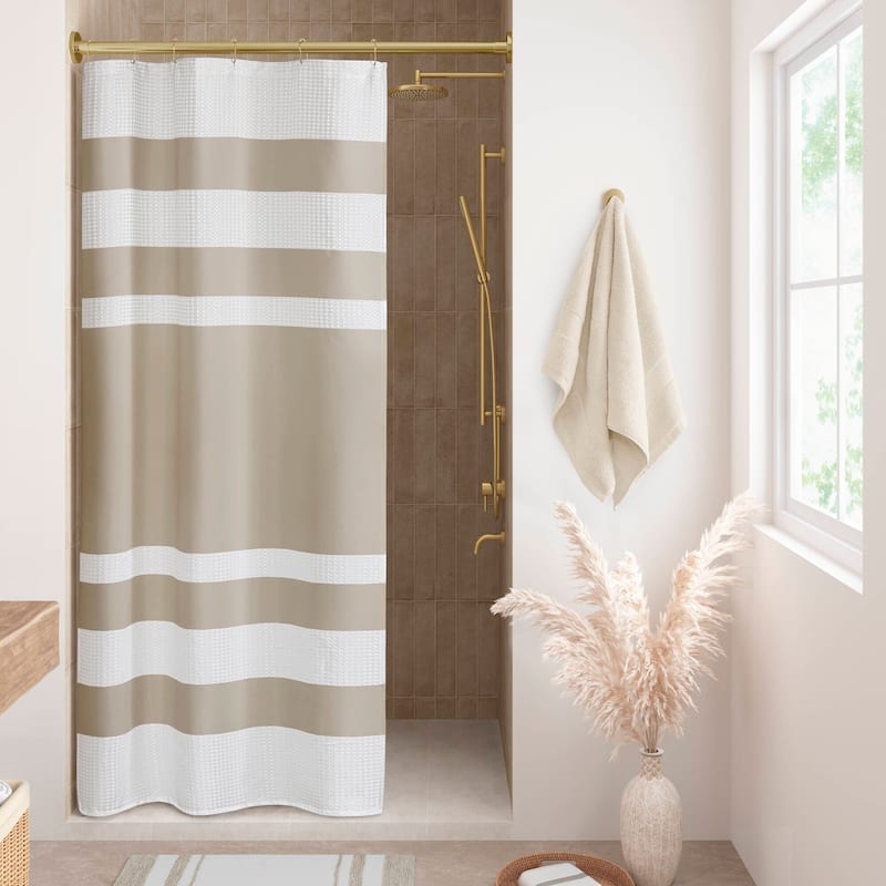 Madison Park Spa Waffle Shower Curtain with 3M Treatment - 36x72'' - Taupe