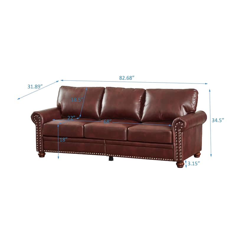 82.68" 3-Seater Sofa PU Leather Sofa with Storage, Solid Wood And Metal Frame, 6-Leg Support, Under-Seat Storage Boxes