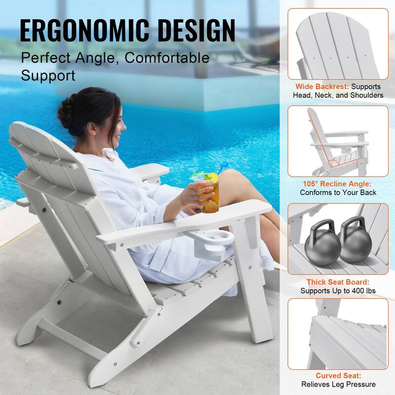 Set of 2 HDPE Folding Adirondack Chair with Wider Seat and Curved Backrest Ideal for Outdoor Use - 31.5 × 29.7 × 36.0 in