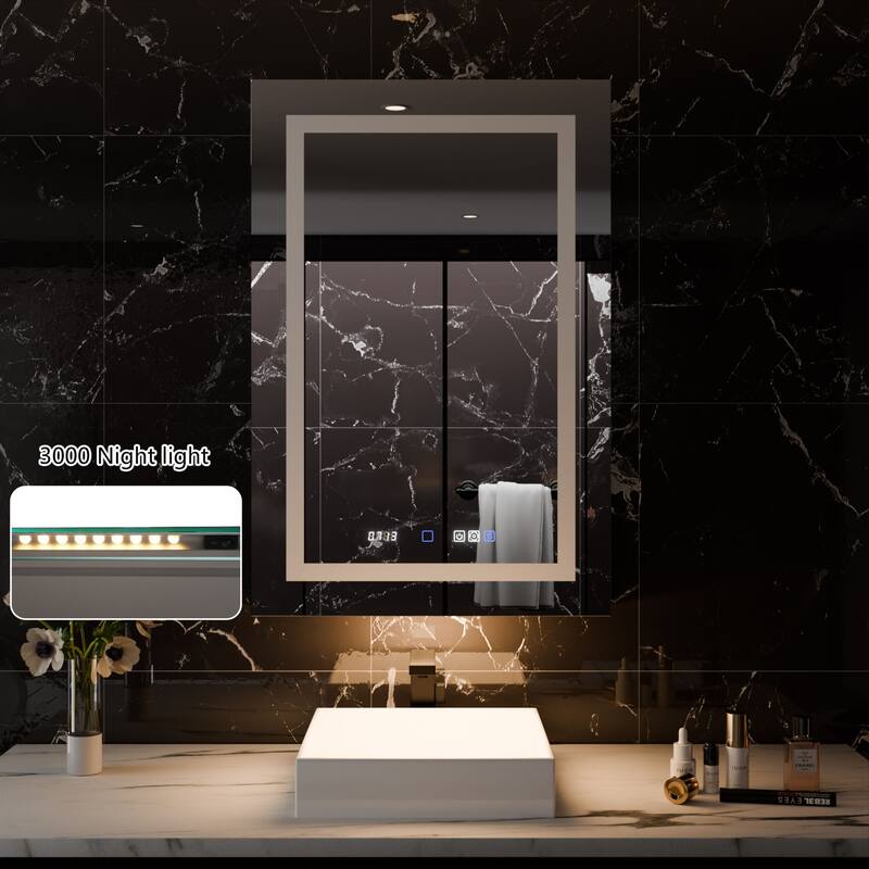 24*36 inch Bathroom LED Backlit Medicine Cabinet with Stepless Dimming & Anti-Fog - Right Hinge