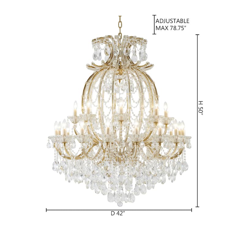 24-Light Satin Brass Chandelier With Clear Crystals