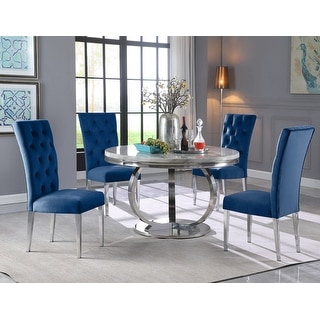 Best Master Furniture 5 Piece Round Faux Marble Dining Set - 52" - Bed ...
