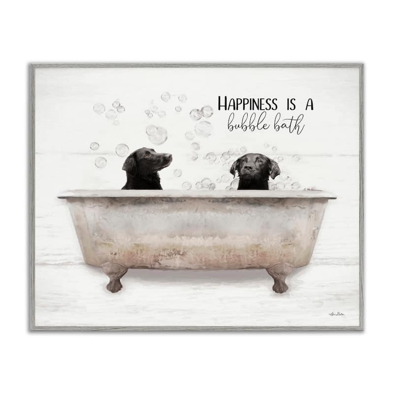 Stupell Animal Bathroom Happiness is a Bubble Bath Dog Quote Framed Wall Art - 20 x 16 - Grey