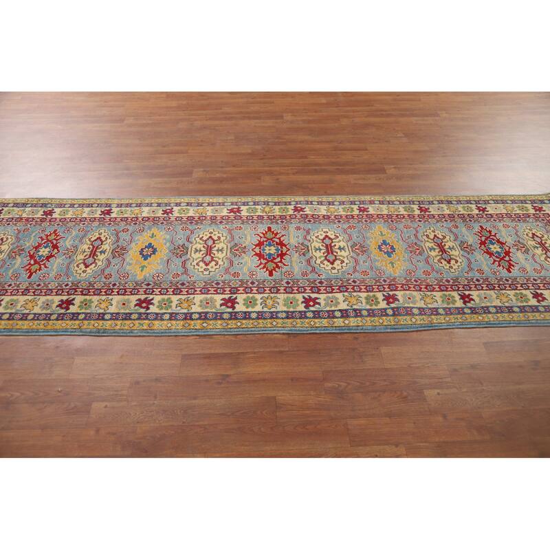 Geometric Kazak Oriental Runner Rug Hallway Handmade Wool Carpet - 2'8" x 9'4"