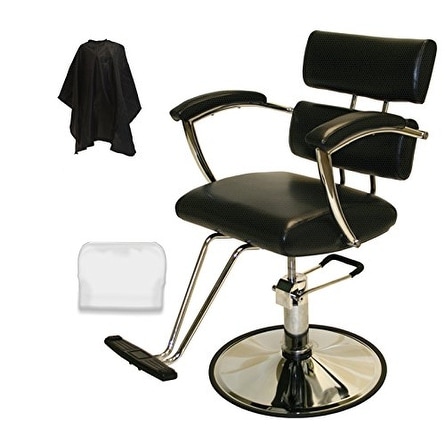 LCL Beauty Contemporary Black Hydraulic Barber Styling Chair with Padded Armrests