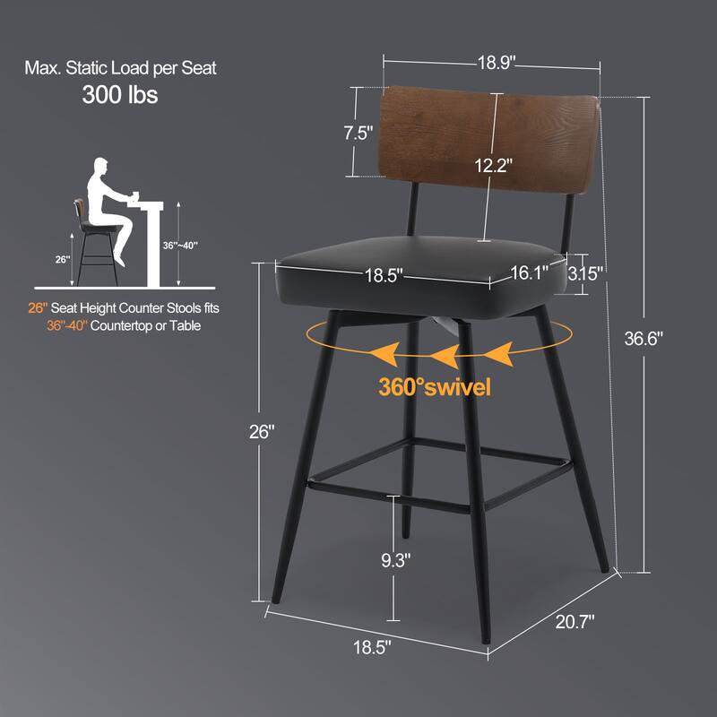 Faux Leather Upholstered Swivel Counter/Bar Stools Set of 2/3/4