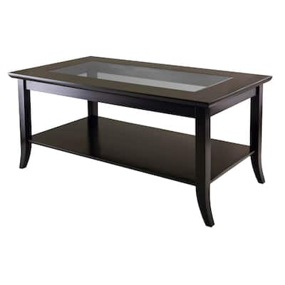 40" Dark Espresso Elegant Genoa Coffee Table with Glass Top Shelf