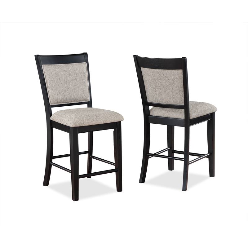 2-Piece Farmhouse Counter Stool Set - Black & Light Gray with Footrest & Upholstered Back